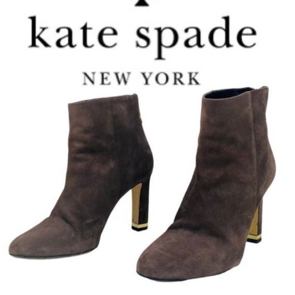 kate spade Shoes - Kate Spade New York Womens Akane Suede Ankle Boots Size 6.5B Brown W/ Gold Heel